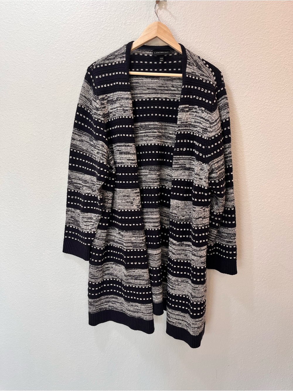 Lane Bryant Black and White Striped Open Cardigan